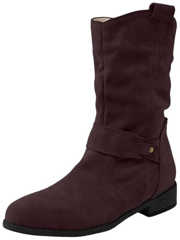 Generisch 2026 botines mujer botines mujer moda ante tacón bajo sin cordones botines casuales zapatos de invierno cómodos para el día a día, marrón, 35 EU