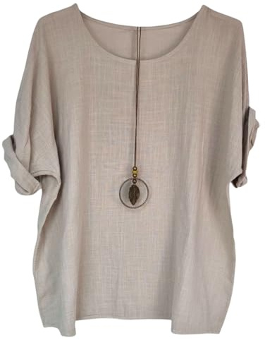 Kiran Fashion New Ladies 100% Cotton Tops Lagenlook One Size Plain for Summers Beach Casual (UK, Alpha, One Size, Regular, Regular, Beige)