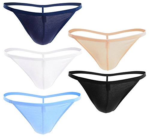 Closecret Men Cotton Underwear Stretchy T Back G-String Thongs (Pack of 5, Assorted) (XL, 5 Colors)