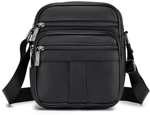 BAGZY Äkta Kohudläder för Män Axelväska Pad Väska Kurirväska Crossbody Satchel Handväska Topphandtag Travel Business Väska för Plånbok för Plånbok Mobiltelefoner