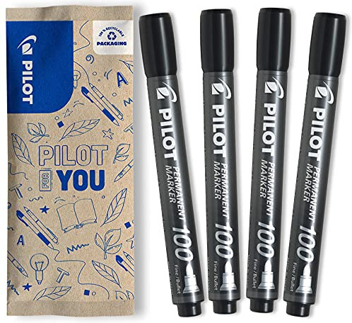 PILOT Permanent Marker 100 mit Rundspitze, 4er Set (Schwarz)