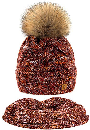 MFAZ Morefaz Ltd set mössa & halsduk vinter damer alpacka ull mössa stickad mössa mask fleece bommel pom pom