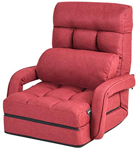 GIANTEX Schlafsessel klappbar, Klappsessel Klappsofa mit Armlehnen & Kissen, Rücklehne in 5 Stufen verstellbar, Bettsessel Funktionssessel für Wohnzimmer und Büro (rot)