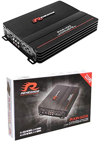 1 amplificatore RENEGADE RXA1100 RXA 1100 4 canali classe a/b 4 x 135 watt rms 4 x 275 watt max bass boost spl auto nero, 1 pezzo