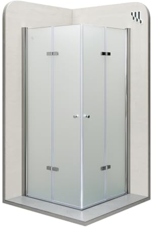 Mampara de Ducha Emma 85x120x190cm, NO REVERSIBLE, Puertas Plegables, Ajuste 83.5-85-5x118.5-120.5cm, Perfiles Cromo, Cristal Templado Satinado 6mm