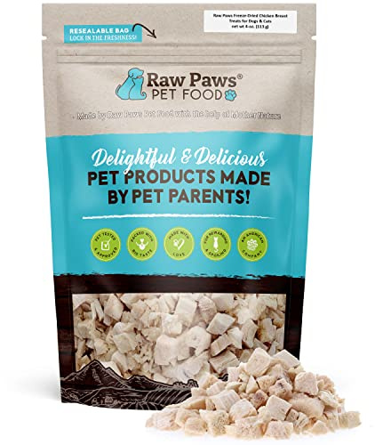 Raw Paws Freeze Dried Chicken Breast Treats, 4-oz, Made in USA - Natural Chicken Dog & Cat Treats