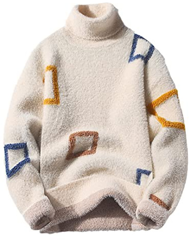 Pull à col roulé en cachemire épais pour homme - Pull d'hiver confortable pour homme, blanc, XXL
