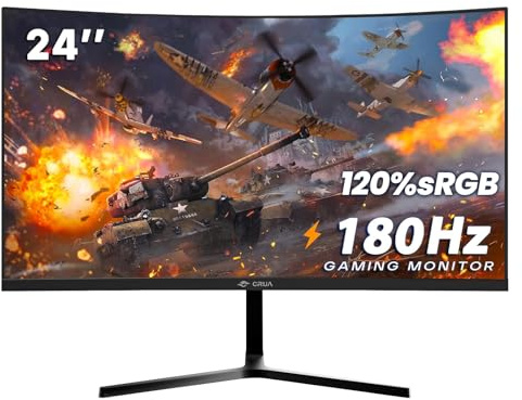 CRUA 24 tum 144hz/180hz böjd spelskärm, FHD 1080P ramlösa datorskärmar, stöder AMD freesync lågrörelseoskärpa, ögonvård, DisplayPort, HDMI, kompatibla väggmonterbara installationer – svart