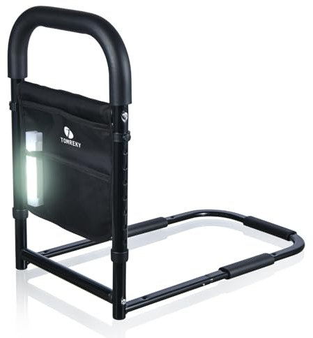tomreky Bed Rails for Elderly Adults Assist Safety with Motion Light for Seniors Hand Bar Grab with Storage Pocket Patent Stabilizer with Fixing Strap, Support Up to 300lbs