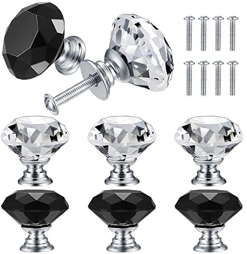 QUIIEOSKIA 8 Stück Möbelknöpfe, Schrankknöpfe Kristall, Griffe Möbel Knauf, Türknauf, Garderobe Ziehgriffe Möbelgriff Knöpfe (30mm)