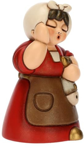 THUN - Donna con Pesce in Ceramica Decorata a Mano, Colore Rosso, Linea Presepe Classico, Decorazioni Natale Casa, 5x4.6x8.2 cm h