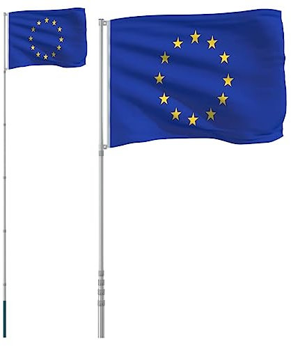 vidaXL Drapeau de l'europe et mât 5,5 m Aluminium, Drapeau National, mât de Drapeau, mât de Drapeau de Festival, Drapeau, mât de Drapeau télescopique