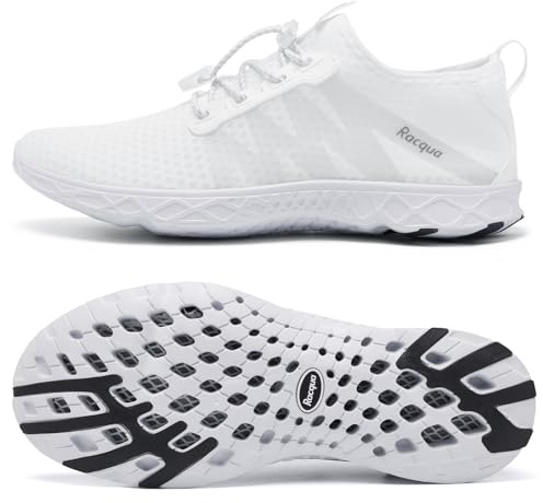 Racqua Womens Water Shoes Swim Lightweight Quick Drying Beach Aqua Shoes Walking Shoes for Swimming or Water Sport White 9.5
