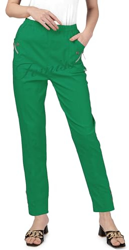 femiss Pantalon Femme Taille Haute Élastique Confort Femme Longueur Complète Pantalon Décontracté Quotidien Souple Extensible Léger, Vert, 40