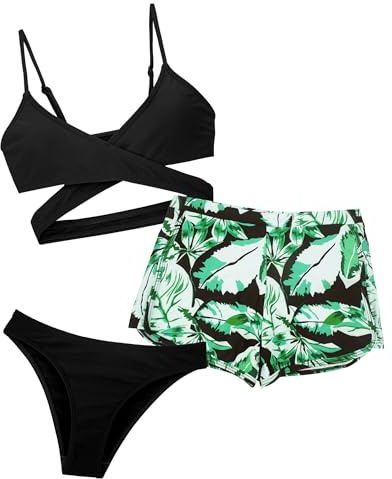 Happy Cherry - Bikini Ragazza Costume da Bagno Estate Costume Tankini Ragazze per Nuoto Spiaggia Surf 3 Pcs Set Biancheria da Bagno Ragazza Protezione UV Top Triangolo Mutandine Pantaloncini - 8-14