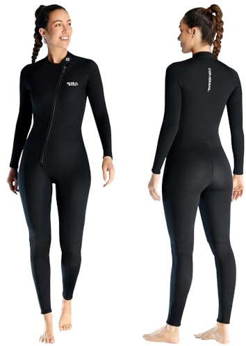 Skyone Wetsuits for Men Women, 3MM Neoprene Wetsuit Full Body Wet Suit in Cold Water, Scuba Diving Suit Long Sleeves Front Zip Warm Swimsuit for Swimming Surfing Snorkeling (Women Black, X-Large)