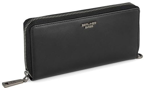 Berliner Bags Premium Geldbörse Lyon, Große Portemonnaie, Geldbeutel aus Leder, mit TüV Geprüfter RFID Schutz, inkl Geschenk-Box, für Damen – Schwarz