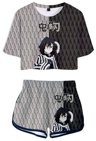 WANHONGYUE Anime T-shirt och shorts set för kvinnor flickor kortärmad sportdräkt 2 delar sommar träningsdräkt för jogging träning hem fitness, S