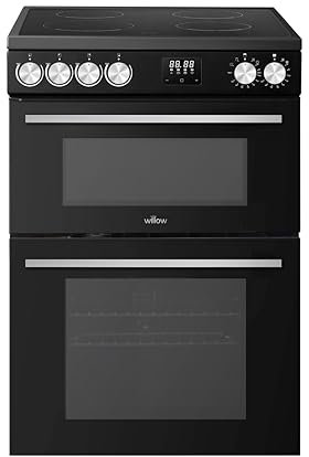 Willow WDOC60TBL 60cm Electric Double Oven Cooker with Ceramic Hob, Integrated Grill, Fan Assisted Defrost - Black