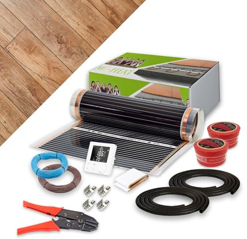 Elektrische Fußbodenheizung 130 W/m² - Komplett-Set 1,0m² mit WiFi Smart Thermostat - Fussbodenheizung elektrisch für Laminat, Parkett, Vinyl auf HDF-Trägerplatte