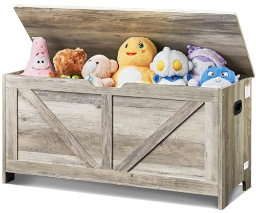 VEVOR Baule Portagiochi in Legno per Bambini 990 x 395 x 480 mm Grande Panca Portaoggetti per Bambini Piccoli con Coperchio a Ribalta e Cerniera di Sicurezza, per Sala Giochi, Camera da Letto, Grigio