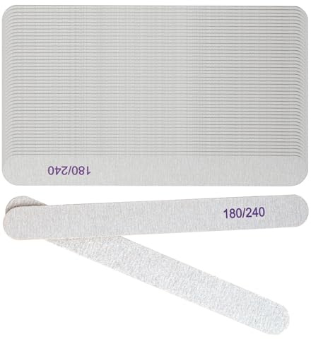 180/240 Grit Nail Files - 50 Pcs Professional Nail Files for Natural Nails Acrylic and Gel Nails, Double Sided Emery Boards for Nails, Reusable Buffer Nail File Tools (#180/240)