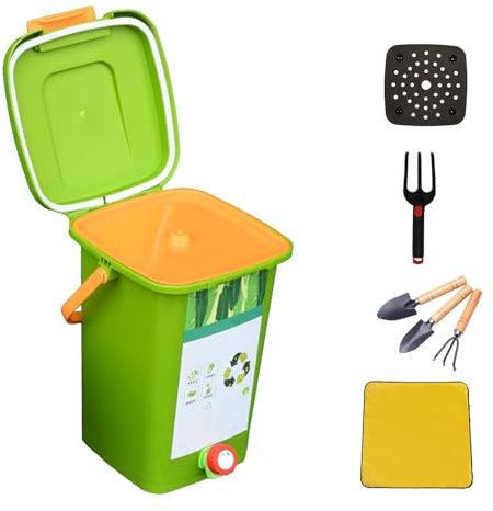 Compostiera da cucina da 20 l, con coperchio, comodo per riciclare i rifiuti alimentari, piccolo bidone per compost, set da 2