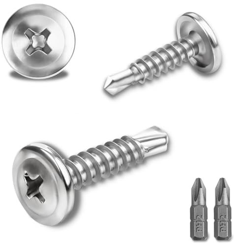 150 Pcs Vis Autoforeuse Metal 410 Vis Autoforeuse Inox 4.2x16MM Autoperforante Phillips à Tête Fraisée pour Acier Autoperceuse à Tête Ronde Avec 2 Forets (Argent)