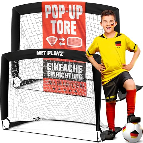 NET PLAYZ - Set di 2 porte da calcio pieghevoli – 120 x 90 x 90 cm – Porta da calcio pop up per giardino – Porta da calcio pieghevole per bambini e adulti (2 pezzi)