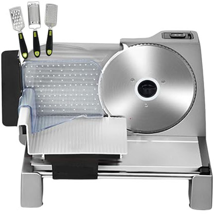 Cortadora de alimentos de acero inoxidable, cortadora de carne y verduras, cortadora eléctrica de alimentos para fiambres con cuchilla extraíble y carro para alimentos, máquina cortadora de carne