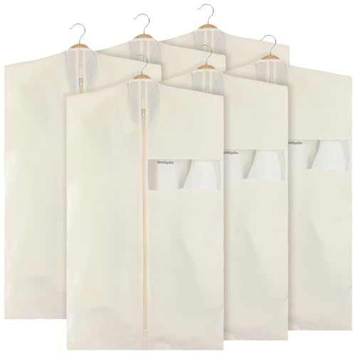 Aliceset 6 Pcs 24 x 40 Inches Cotton Garment Bags for Hanging Clothes, Canvas Suit Bags for Clothes Coats Jackets Shirts Closet Storage Travel Gusseted Hanging Garment Cover