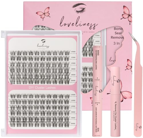Kit Extension de Cils Effet naturel C D, 10-16mm – 144 pcs Faux Cils Naturels avec Colle, Remover et Pince – Natural Lash Extension Kit, LOVELINESS by V2MAR First met (noir naturel)