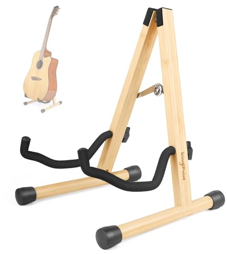 KingPoint Gitarrstativ av trä, gitarrgolvstativ, akustisk elektrisk träram, vikbar gitarrhållare, justerbar, för bas, mandolin, banjo, ukulele (bambu)
