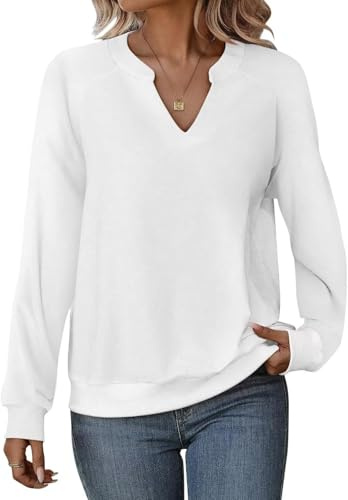 Cuptacc Pull Femme Hiver Haut Femme Chic Et Elegant Col en V Manches Longues Automne Automne Sweat Blanc Grand L 42-44