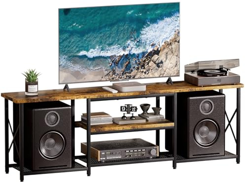 Yorbay TV-Schrank: TV Lowboard mit Offenen Stauraum für Fernseher bis zu 70 Zoll - Vintagebraun-Schwarz Fernsehtisch für Wohnzimmer und Schlafzimmer