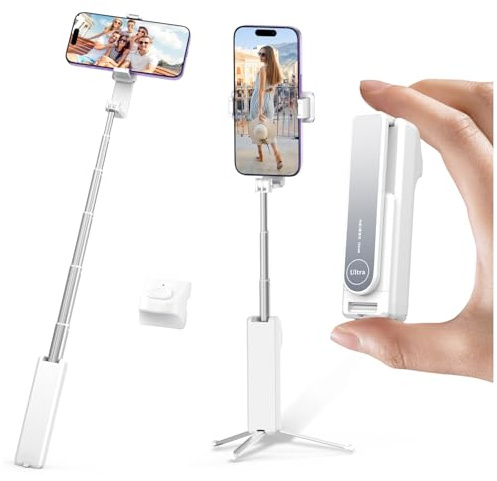 yAyusi Mini Trípode Palo Selfie Extensible con Control Remoto, Trípode Portátil de Bolsillo para iPhone, Trípodes para Palo de Selfie Compacto en Viaje/Vlog/Grabación Video/Transmisión Vivo (Blanco)