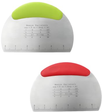 Hinapan Juego de 2 Cortadores de Masa Inox - Espátula con Escala, Rasqueta y Cutter para Pizza, Accesorios de Repostería Antideslizantes para Pan, Pasteles y Masas Horneadas