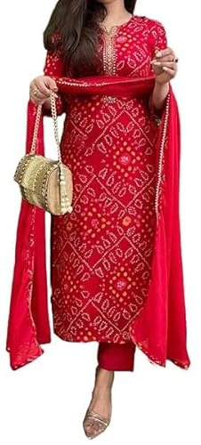 KULIA Women’s Traditional Bandhani Print Kurti Set with Dupatta & Pants