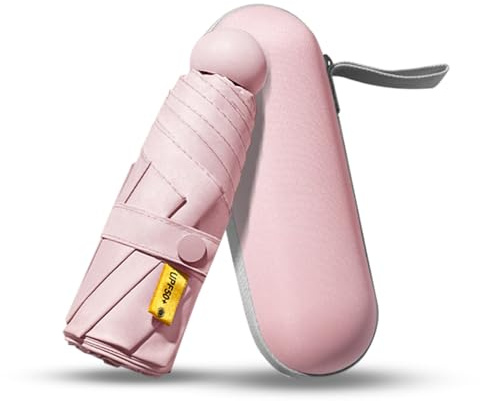 Mini Folding Umbrella with Case, Pocket Sized Lightweight Portable Umbrella, Light Compact Rain Umbrella for Travel Outdoor Daily Use, Small Sun Rain Pocket Umbrella for Girls and Women men (Pink)