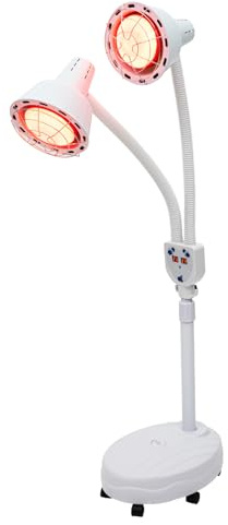 biniliubi Lampe à Lumière Rouge à Double Tête, 275 W, 0-115 °C, Lampe Infrarouge sur Pied avec 4 Roues, Lampe Chauffante Infrarouge pour Salon de Beauté, Salon, Maison