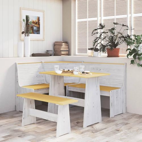 Fasba Honey Brown and White Solid Pine Wood Corner Bench with Backrest - 151x118.5x85 cm - Ideal for Living Room or Dining Room Model327249