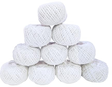 KGS Set di filati per uncinetto | 10 gomitoli di cotone | misura 8 | 100 g di filato perlato in cotone mercerizzato per uncinetto, punto croce e ricamo a mano (bianco)