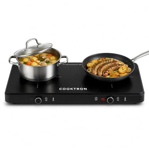 COOKTRON Induktionskochfeld 2 Platten 3500W, Induktionsplatte Doppelt Freistehend mit 10 Leistungsstufen, Touch & Drehknopf, 99 Min Timer, Mobil für Küche und Camping