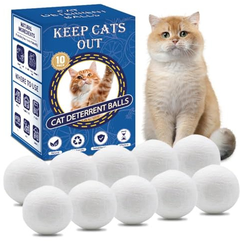 Cat Deterrent Outdoor & Indoor: 10Pack 100% Natural Cat Repellent Essential Oils Ball, Keep Cats Off Lawn, Yard, Plants, Garden, Mulch & Flower Permanently Against Scratch Chew, Keep Cats Away (10Pcs)