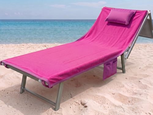 o-day Telo Mare con Angoli e Tasche in Morbida Microfibra - Telo Mare con Elastici e Cuscino Gonfiabile 190x70cm (Fucsia)