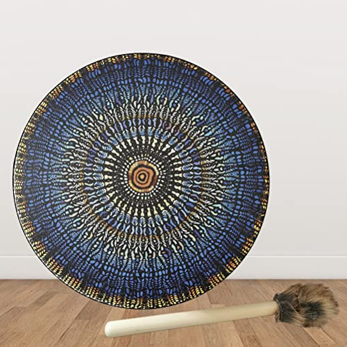 OVAQUIXI Shamansk Handtrumma 25 Cm med Trumpinne och Bandkant för Helande Ljud Meditationspresent (Shamans mosaik)