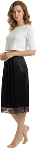 Trifolium Women's Anti-Cling Half Slip Lace Underskirt - Elastic Waist & Silhouette Support