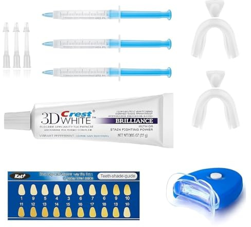 KAV PLUS Teeth Whitening Kit – 3 Whitening Gels, 5-LED Light, Trays & Toothpaste – Enamel-Safe Home Kit for Sensitive Teeth, Fast Stain Removal & Brighter Smile