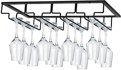 MOCOUM Wine Glasses Rack Under Cabinet Stemware Rack,Wine Glass Hanger Rack Wire Wine Glass Holder Storage Hanger for Cabinet Kitchen Bar (4 Rows)