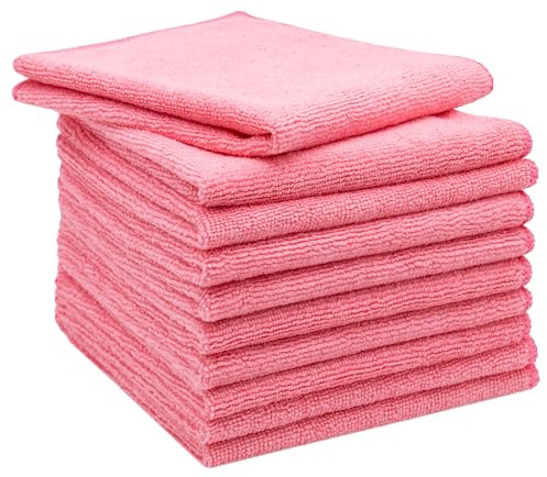 ZOLLNER Set de 10 paños de Microfibra para un Brillo sin Rayas - paños de Limpieza sin Pelusas y Muy absorbentes - Lavables hasta 60°C - 32x32cm en Rosa - Calidad hotelera